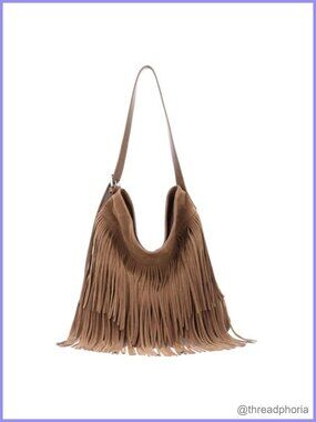 Fringe Hobo Bag Vegan Faux Suede PU Leather Tassel Shoulder Handbag